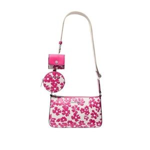 Michael Kors Jet Set Pink Sequined Floral Crossbody Bag w/Case for Airpods NWT